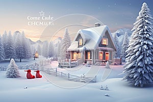 Clic Christmas card with a snowy landscape a