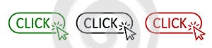 Click button with arrow pointer clicking. Click here web button. Isolated website arrow clicking cursor set Ã¢â¬â vector