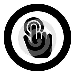 Click on button Hand cursor Touch screen icon in circle round black color vector illustration solid outline style image