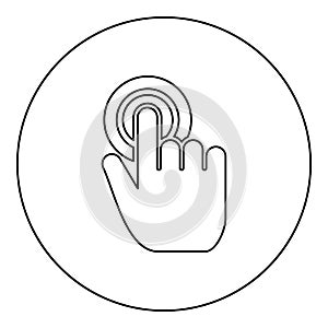 Click on button Hand cursor Touch screen icon in circle round black color vector illustration solid outline style image