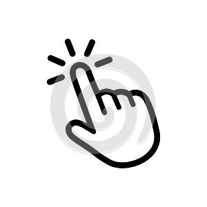 Click button with hand pointer clicking. Click here web button. Isolated website hand finger clicking cursor Ã¢â¬â vector