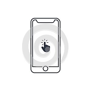 Click button on screen smartphone. vector symbol in flat style