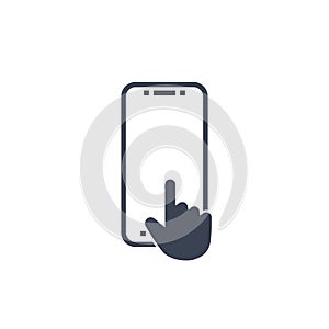 Click button on screen smartphone. vector symbol in flat style
