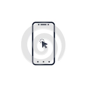 Click button on screen smartphone. vector symbol in flat style