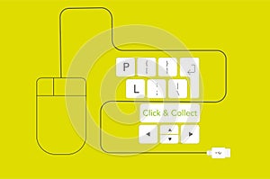 Click & Collect internet shopping concept with keyboard and mouse