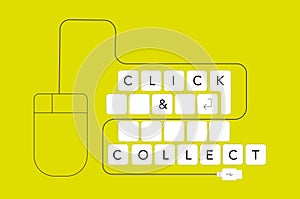 Click and Collect internet shopping concept, keyboard and mouse