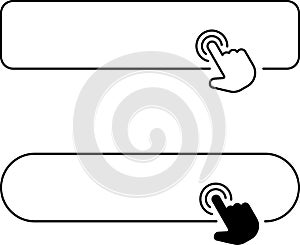 Click cursor button with hand pointer clicking. Click here web button sign. Isolated website buy or register bar icon with arrow