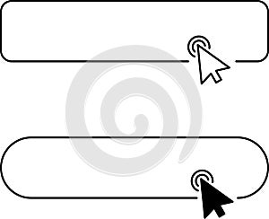 Click cursor button with hand pointer clicking. Click here web button sign. Isolated website buy or register bar icon with arrow