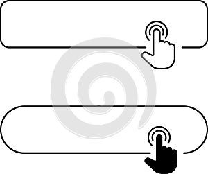 Click cursor button with hand pointer clicking. Click here web button sign. Isolated website buy or register bar icon with arrow