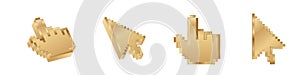 Click cursor 3d gold icon. Computer mouse pointer golden arrow