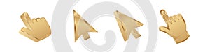 Click cursor 3d gold icon. Computer mouse pointer golden arrow