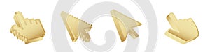 Click cursor 3d gold icon. Computer mouse pointer golden arrow