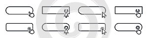 Click cursor set button with hand pointer and arrow clicking. Click here computer mouse cursor web button sign. Isolated website
