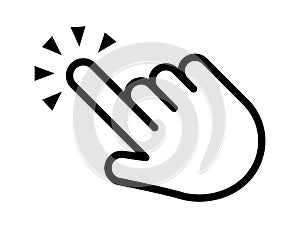 Click cursor set. Computer pointer hand and arrow icon. Press pick action element. Vector web interface elements.