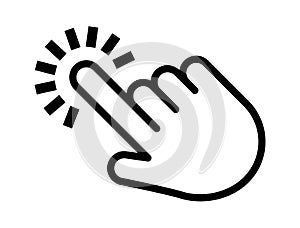 Click cursor set. Computer pointer hand and arrow icon. Press pick action element. Vector web interface elements.