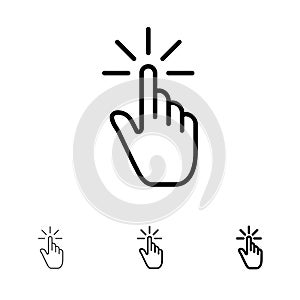 Click, Finger, Gesture, Gestures, Hand, Tap Bold and thin black line icon set