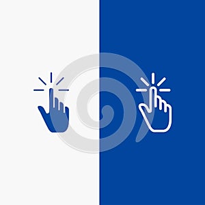 Click, Finger, Gesture, Gestures, Hand, Tap Line and Glyph Solid icon Blue banner Line and Glyph Solid icon Blue banner