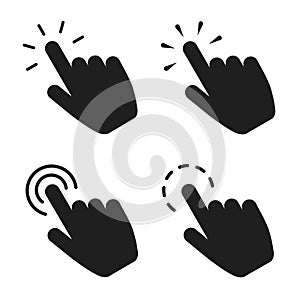 Click finger icon set. Hand touching of cursor. Choose pointer symbol for website, app. Black mouse pointer for technology