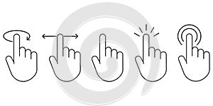 Click finger icon set on white background, vector touch finger