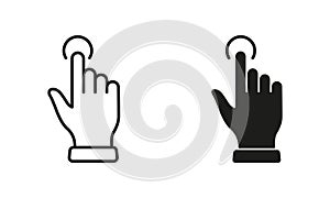 Click Gesture, Hand Cursor of Computer Mouse Line and Silhouette Icon Set. Pointer Finger Press or Point Pictogram