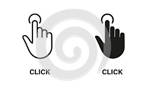 Click Gesture, Hand Cursor of Computer Mouse Line and Silhouette Icon Set. Pointer Finger Press or Point Pictogram