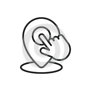Click on GPS, icon in line design. Click, GPS, location, map, pinpoint, position, touch on white background vector