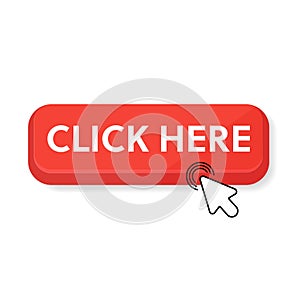 Click the hand-click button here. Vector illustration on a white background.