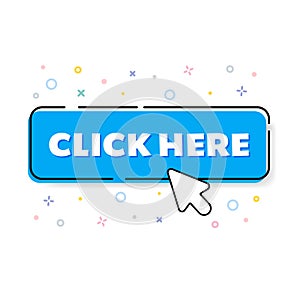 Click the hand-click button here. Vector illustration on a white background