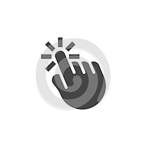 Click hand flat icon. Finger clicker as mouse web pictogram. Pointer, cursor, navigation in information systems label