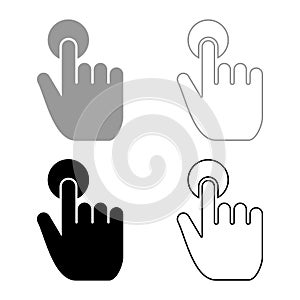 Click hand Touch of hand Finger click on screen surface icon set black color vector illustration flat style image