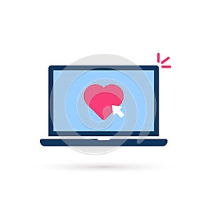 Click on heart button with laptop