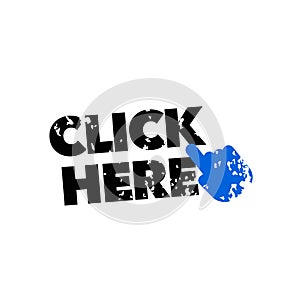 Click here banner with blue hand pointer