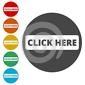 `Click Here` button, Click here icon, Click here sign