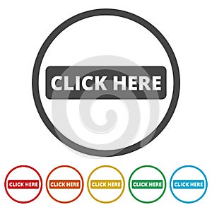 `Click Here` button, Click here icon, Click here sign, 6 Colors Included