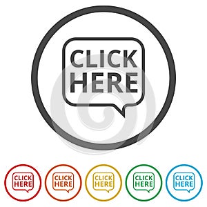 `Click Here` button, Click here icon, Click here sign, 6 Colors Included