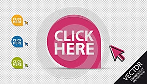 Click Here Button - Colorful Vector Illustration With Mouse Arrow - Isolated On Transparent Background