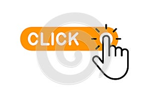 Click here button with hand icon photo