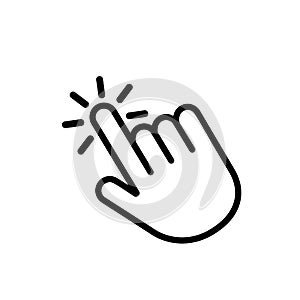 Click here the button with the hand icon. Linear icon for web sites. flat vector illustration isolated