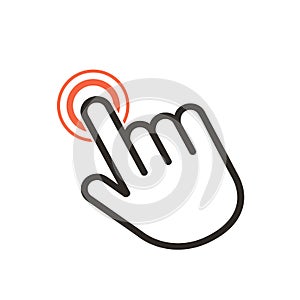 Click here the button with the hand icon. Linear icon for web sites. flat vector illustration isolated