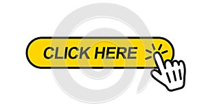 Click here button with hand pointer clicking.