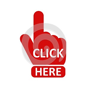 Click here button with hand pointer clicking. Click here web button. Isolated website hand finger clicking cursor Ã¢â¬â vector