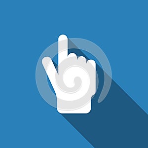 Click here the button hand vector icon. Simple modern design illustration