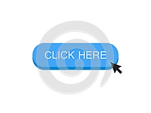 Click here button with Mouse clicks on an object. Modern vector illustration flat style