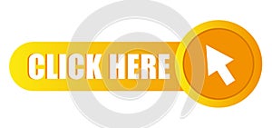 Click here button. Pointer arrow symbol. Call action Vector. Web navigation element.
