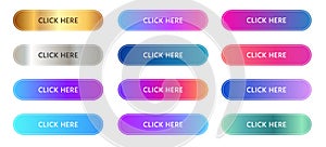 Click here button rounded call to action in gradient vibrant color set collection colorful