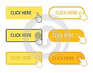Click here button set isolated on white background