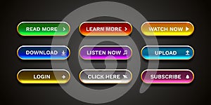 Click here button set, link mouse click, transparent background. Vector illustration