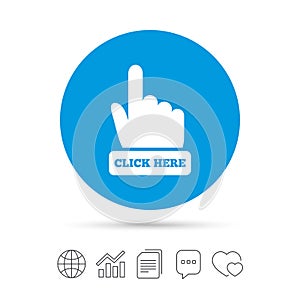 Click here hand sign icon. Press button.