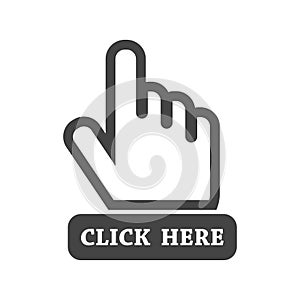 Click here icon. Hand cursor signs.