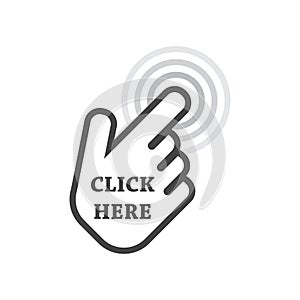 Click here icon. Hand cursor signs.